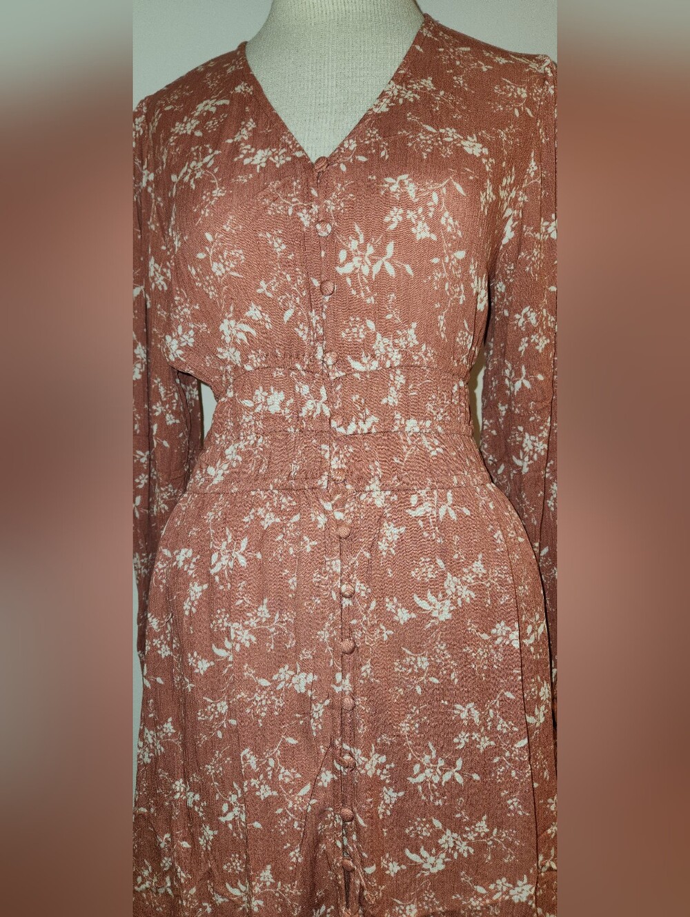 Promesa Rust Floral V-Neck Long Sleeve Midi Dress - Picture 3 of 6